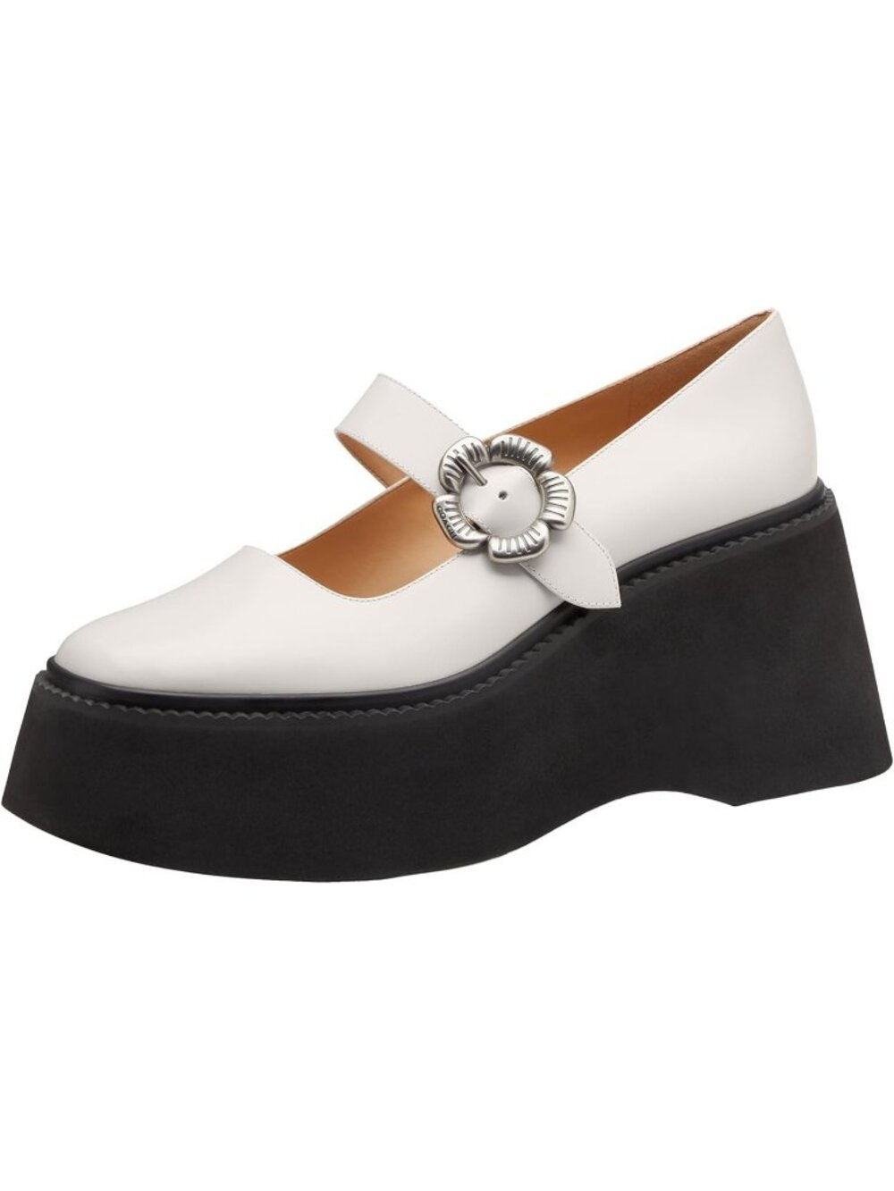 Coach Tea Rose Platform Heels Mary Jane Women's Size 9.5 Chalk Leather Outdoor